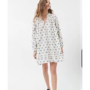Urban Outfitters Dress Jai Embroidered Womens Babydoll Mini Blue Floral S UO